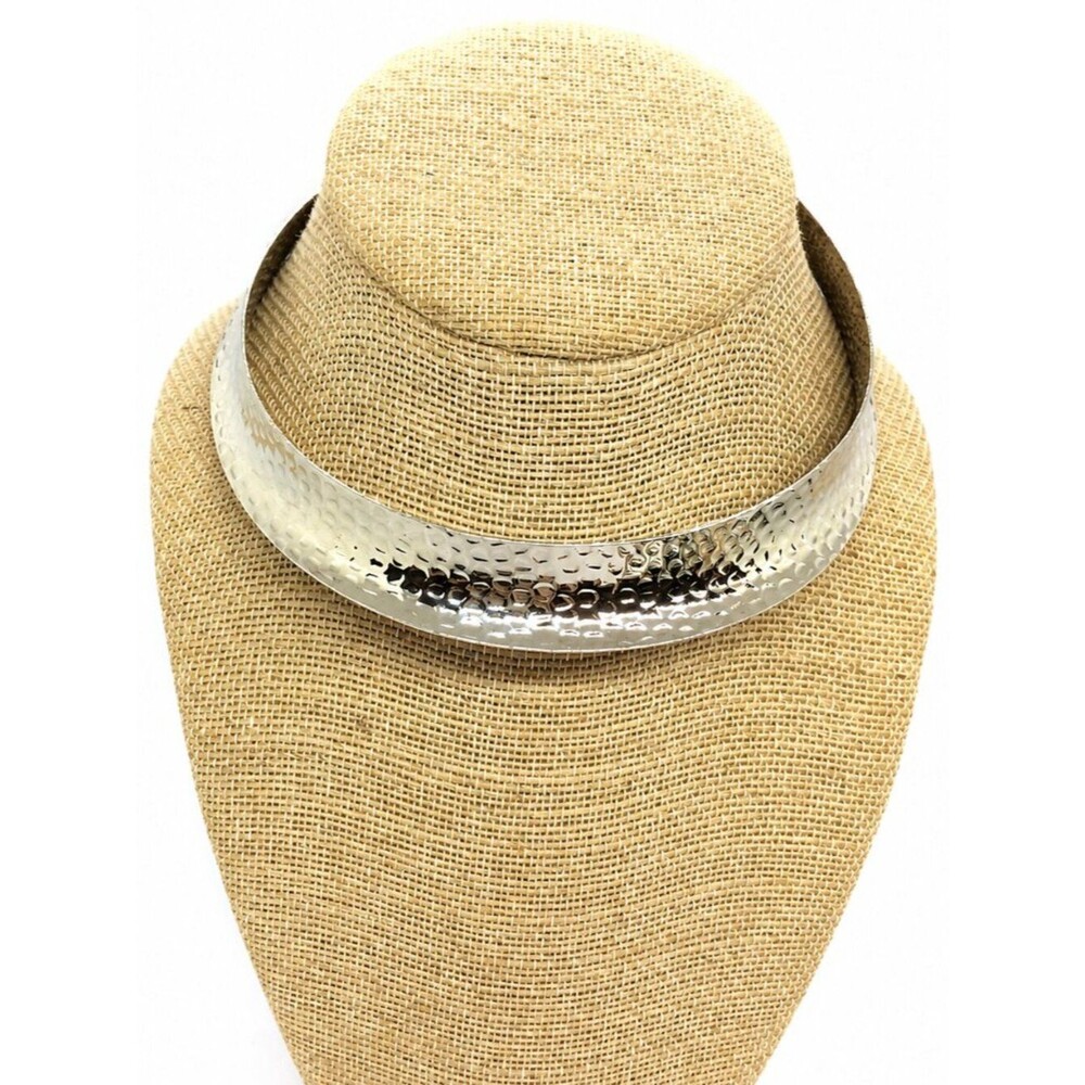 RJ GRAZIANO Necklace Hammered Collar Silver Tone Torque Choker